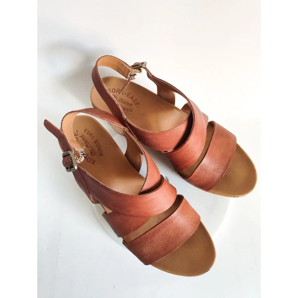 Kork-Ease‎ Wedge Sandals 10 Strappy Leather Cork Platform Ashcroft Boho Summer
